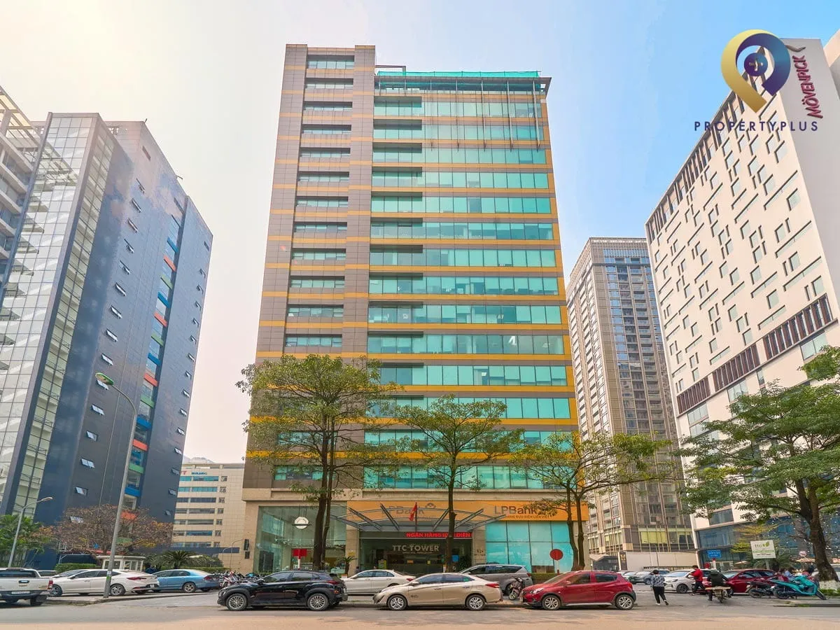 Toàn cảnh mặt trước tòa nhà TTC Tower tại số 19 Duy Tân, Cầu Giấy, Hà Nội